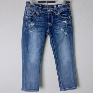 Miss Me Standard Easy Crop jeans rhinestones embroidery patches distressing 27